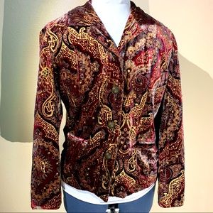 Chicos Velvet Jacket in Brown, Burgundy & Gold Boho Print Size S.